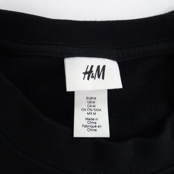 H&M Black Long Sleeve Pullover Crewneck Sweatshirt Men Size M Front Flap Pocket - Picture 7 of 8